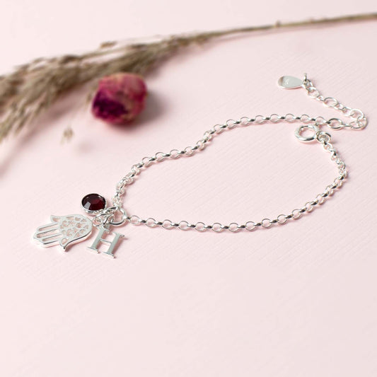 Hand of Hamsa Personalised Sterling Silver Charm Bracelet